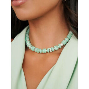 NWT Ettika Saint Tropez Beaded Necklace Seafoam Stone with Silver Plating